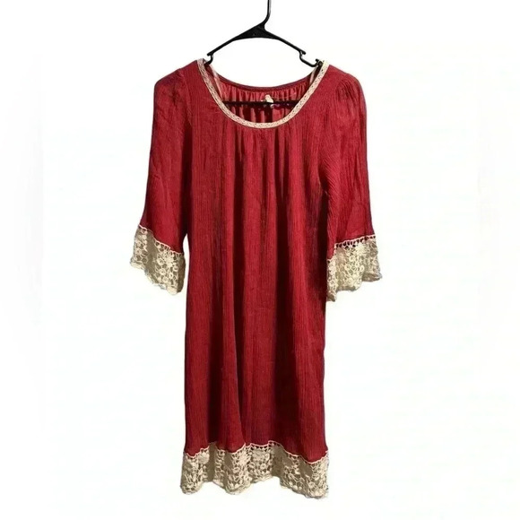 Umgee Red Crochet Trim Dress Size Large - Picture 1 of 5